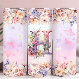 Archivo PNG de envoltura para vaso con monograma floral con letra H, diseño de sublimación inicial de nombre bohemio para vasos rectos delgados de 20 oz, DESCARGA digital