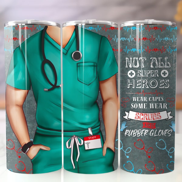 Male Nurse Tumbler Wrap PNG File, 20oz Skinny Straight Tumbler Design, Occupational Sublimation Designs, Digital Download ONLY