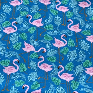 Blue Monstera and Flamingo Fabric