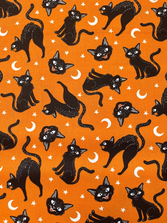 Glow in the Dark Cat Halloween Fabric