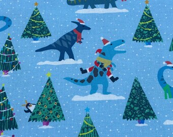 Santa and Dinosaur Half a Yard Christmas Fabric