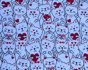 Tissu pour la Saint-Valentin avec des coeurs et des chats d'un demi-mètre