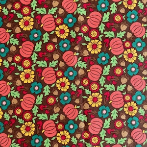 Vintage Floral and Pumpkins Fall Fabric