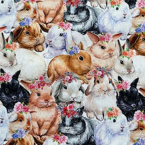 Bunnies and Flowers Easter Spring Fabric