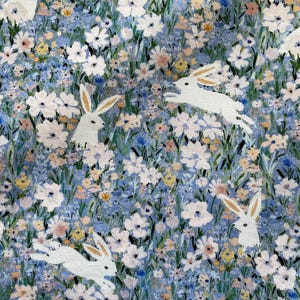 Field of Bunnies and Flowers Fabric