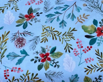 Mistletoe and Winter Berries Half a Yard  Christmas Fabric