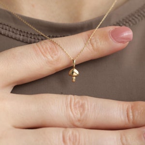 14k Gold Mushroom Necklace, Gold Mushroom Charm, Tiny Mushroom Pendant, Mushroom Jewelry, Nature Forest Necklace, Nature Lover Gifts