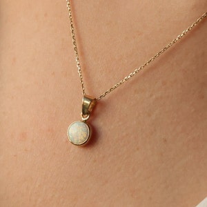 14K Natural Opal Pendant, Gold Fire Opal Necklace, Dainty Opal Necklace, Bridal Necklace, Gift For Her, White Opal Pendant, Bridesmaid Gift