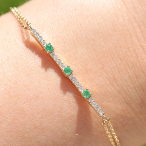 Emerald Tennis Bracelet: 14k Gold Diamond May Birthstone Bracelet