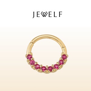 14k gouden Ruby Hoop Clicker - Daith Hoop Piercing - Septum Clicker - Septum Ring - Daith Earring - Scharnier Hoop Helix Piercing - Ruby neusring