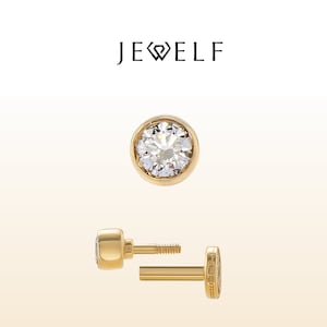 14K Gold Diamond Tragus Earring: Hypoallergenic Flat Back Stud