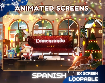 SPANISH Animated Background Christmas , Twitch Stream Screens , Animated Screens ,Starting, Animated Christmas room , snow (Spanish)