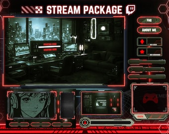Animated Neon Black Stream Overlays Package, Cyberpunk Screens, DARK RETRO Stream(Digital Download)