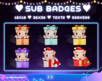 CAT Emotes , Twitch Sub Badges, Cat gift box Sub Badges, Noël, Twitch, Discord, Stream , Mignon, Chat, Stream Sub Badges pour Streamer
