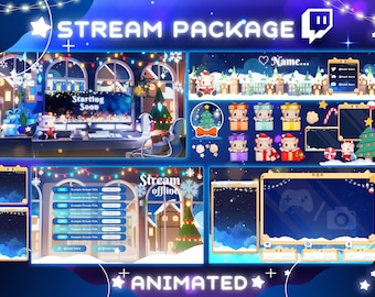 Christmas Twitch Stream Overlay Package: Animated Winter Theme (Digital Download)