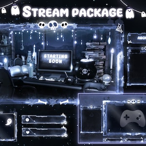 Pacote de sobreposição de transmissão Halloween Dark Black Spooky Cozy room - Twitch Stream - Sobreposição de transmissão - Sobreposições de Twitch - Sobreposições de transmissão Halloween