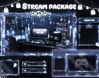 Stream Overlay Package Halloween Dark Black Spooky Cozy room - Twitch Stream - Stream Overlay - Twitch Overlays - Stream Overlays Halloween