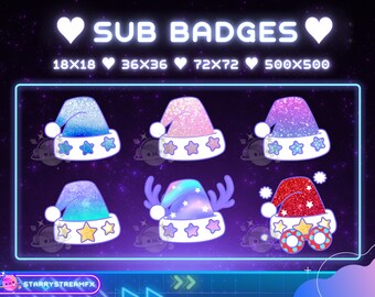 Twitch Sub Badges, christmas hat, Twitch, Discord, Stream, Discord Roles, Chat, Stream Sub Badges for Streamer, snow, Purple, OBS