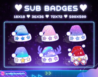 Twitch Sub Badges, chapeau de Noël, Twitch, Discord, Stream, Discord Roles, Chat, Stream Sub Badges pour Streamer, neige, Violet, OBS