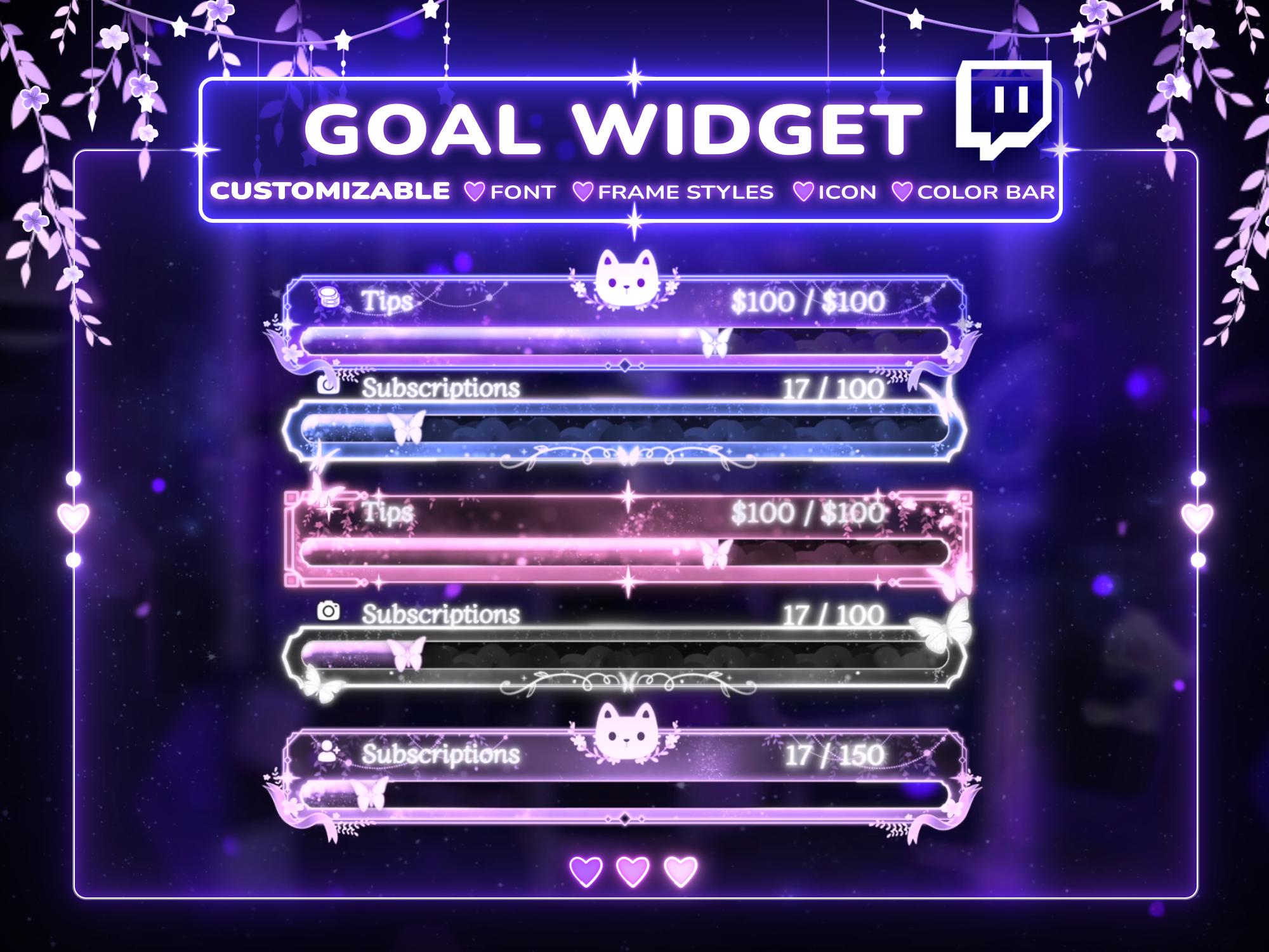 Night Butterfly Goal Bar Widget | Customizable Goal Bars for Twitch ...