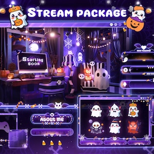 Pacote de sobreposição de transmissão Halloween Ghost Cozy room - Twitch Stream - Sobreposição de transmissão - Sobreposições de Twitch - Sobreposições de transmissão Halloween assustador