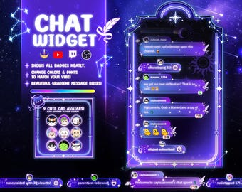 Star Stream Chat Widget | Star Cat Twitch Chat Overlay | StreamElements Chatbox | Cute Vtuber Stream Assets | Customizable Chat