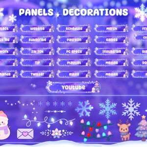 Puede incluir: Paneles y decoraciones digitales con tem&aacute;tica invernal. La imagen presenta varios botones con texto como "contacto", "website" y "suscribirse". Elementos adicionales incluyen copos de nieve, un mu&ntilde;eco de nieve y un reno.