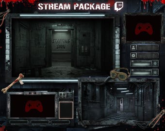 Dark Horror Black Stream Overlay Package – Black & White Room, Halloween (Digital Download)