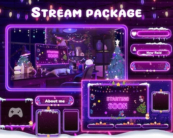 Christmas room purple Stream Overlay Package: Animated Twitch Screens (Digital Download)