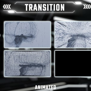 K&ouml;nnte beinhalten: Ein digitaler Animationseffekt mit dem Wort "TRANSITION" in wei&szlig;er Schrift auf schwarzem Hintergrund. Der Animationseffekt ist eine Reihe von vier Bildern, die ein wei&szlig;es und graues abstraktes Muster zeigen, das sich zu bewegen und zu ver&auml;ndern scheint.