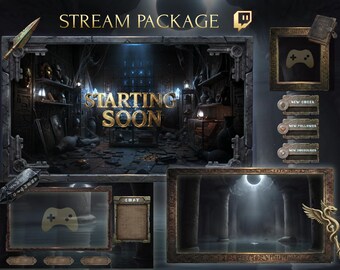 Paquete de superposiciones para transmisiones de aventuras oscuras: superposición de Twitch con tema oscuro y negro, Halloween (descarga digital).