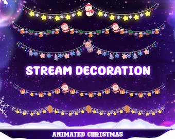 Animated Christmas snowman Twinkle Lights Stream Overlay - Christmas Decorate | Vtuber OBS (Digital Download)