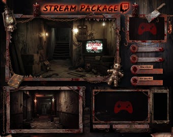 Dark Movie Horror Stream Overlay Package - Animated Horror twitch screens Retro Horror movie halloween – Black & Red Room (Digital Download)