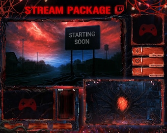 Strange World Stream Overlay Package – Black &  red , Halloween – Upside Down (Digital Download)