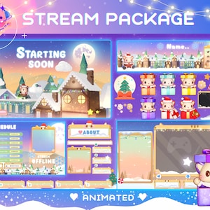 Stream Overlay Package Christmas - Twitch Stream Screens - winter- new year - Twitch Overlays - Stream Scenes -  Overlays - snow - cat