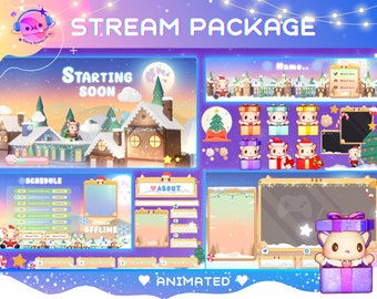 Christmas Cat Twitch Stream Overlay Package (Digital Download)