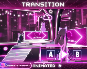 Stream Transition Neon room Pink | twitch Transition | Stream | Animated Stream Transition | Neon stream | Scifi | Pink | Love  Cat