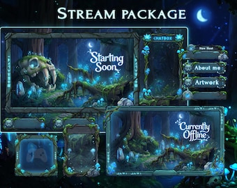 Animated Neon Forest Garden Stream Package – Twitch Screens , Vtuber overlays(Digital Download)