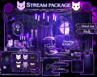 Halloween Ghost Purple Room Stream Overlay Package: Lofi Cat Twitch Screens (Digital Download)