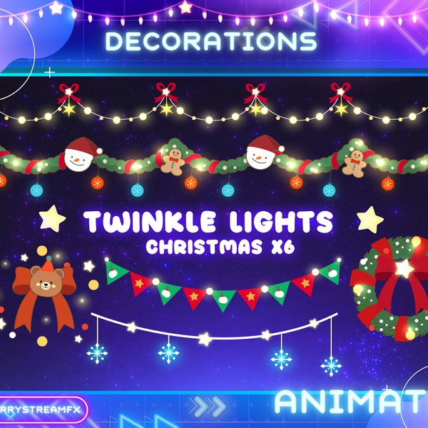 Stream Overlay | Animierte Weihnachtsfunkeln Lichter | Weihnachten | Strom | Winterbach | niedlich | Vtuber | Obs | Dekoration | Twitch-Stream