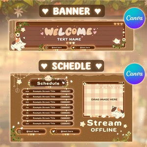 Stream Overlay Package Cosy room cat Écrans de stream Twitch Superposition de stream néon Overlays Lofi Twitch Scènes de stream Overlays marron image 9