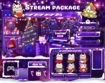 Cozy Christmas Purple Stream Overlay Package: Animated Twitch Screens (Digital Download)