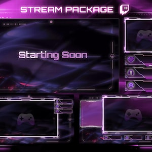 Stream Overlay Package Violet Y2K  - Twitch Stream Screens - Dark Night Overlay - Twitch Overlays - Stream Scenes - Neon style