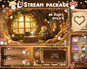 Cozy Cat Tree Room Twitch Overlay Package – Lofi Stream Screens (Digital Download)