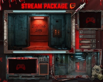 Dark Horror Stream Overlay Package – Black & Red Room, Halloween (Digital Download)