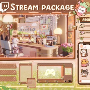 Pacote de sobreposição de fluxo Cozy Sweet room cat - Telas de transmissão do Twitch - Sobreposição de fluxo de néon - Sobreposições de Twitch Lofi - Cenas de transmissão - Sobreposições