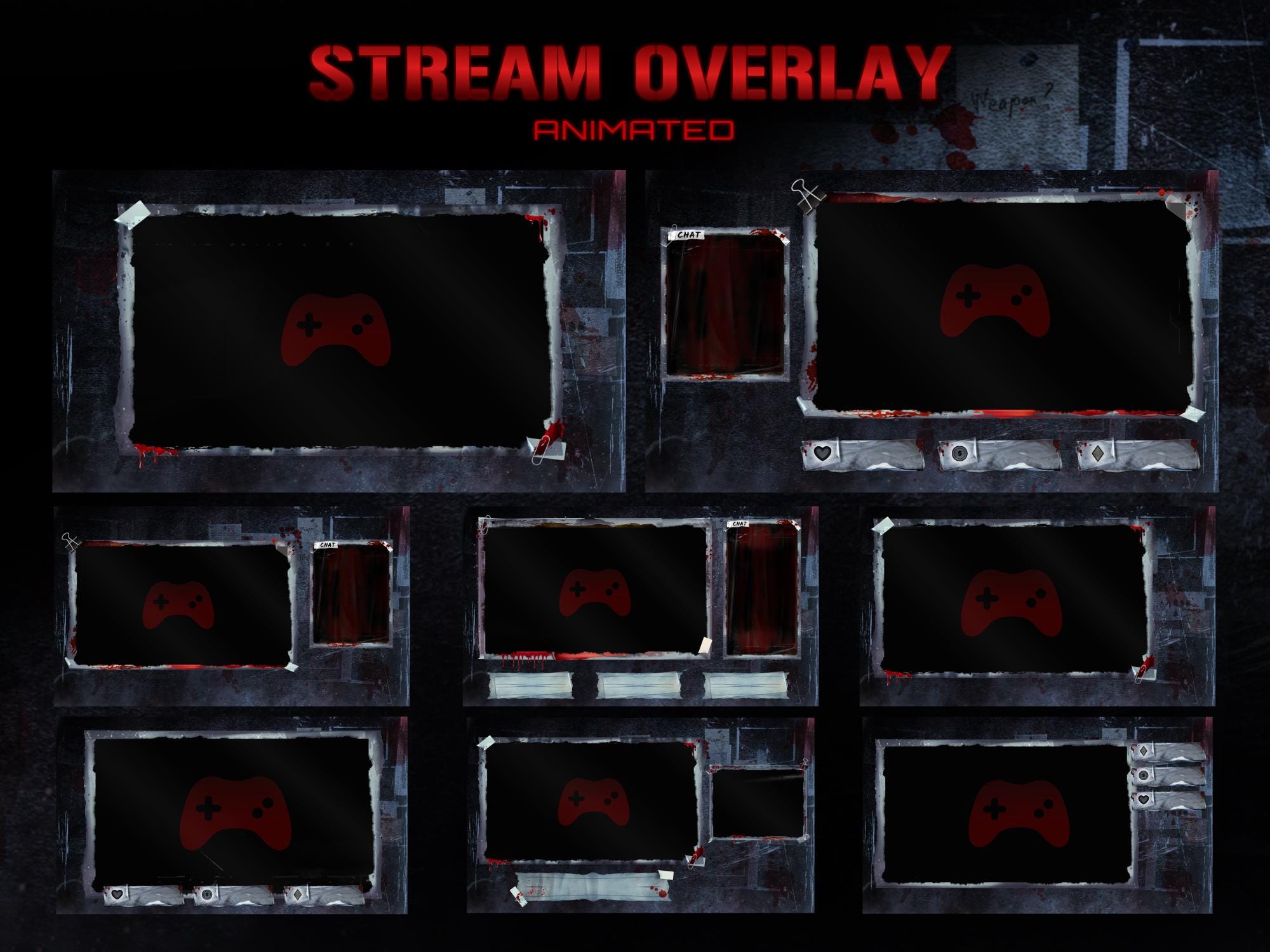 Horror Stream Overlay Package – Black & White Room, Halloween (digital ...