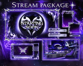 Stream Overlay Package Y2K Hologram Purple - Twitch Stream Screens - Neon Stream Overlay - Lofi Twitch Overlays - Stream Scenes -  Overlays