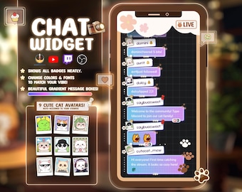 Cozy Stream Chat Widget | Scrapbook Cat Twitch Chat Overlay | StreamElements Chatbox | Cute Vtuber Stream Assets | Customizable Chat
