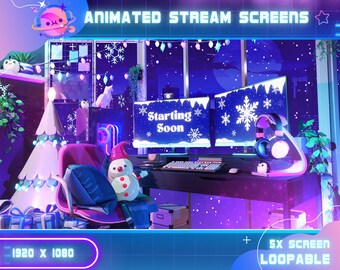 Animated Christmas Room Stream Screens: Purple Snow (Digital Download)